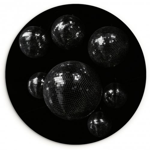 Tableau rond - Boules de discothèque - Minimaliste - Noir
