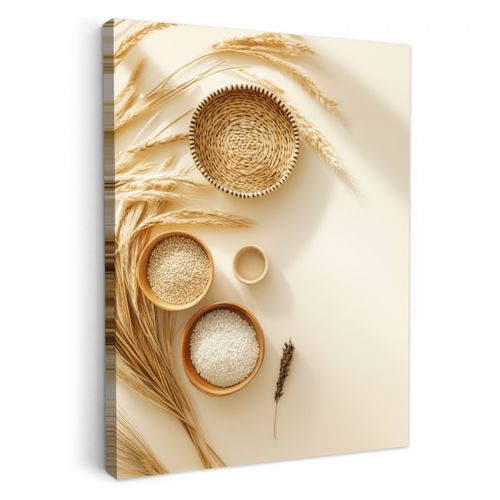 Tableau sur toile - Céréales - Bois - Bol - Beige