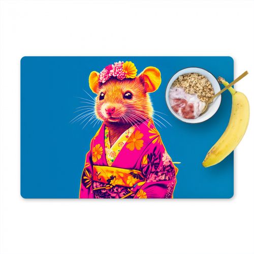Sets de table - Souris - Kimono - Fleurs - Bleu