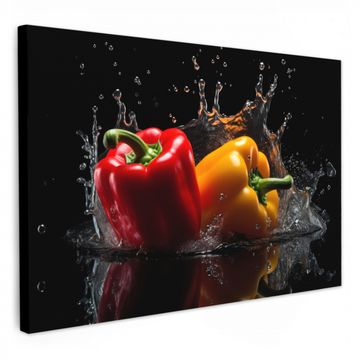 Tableau sur toile - Poivre - Eau - Noir - Légumes - Rouge - Jaune
