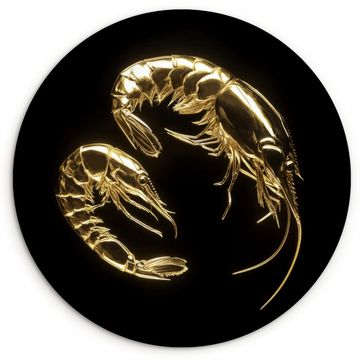 Tableau rond - Crevettes - Noir - Or - Animaux