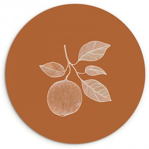 Tableau rond - Orange - Dessiné - Feuilles - Marron