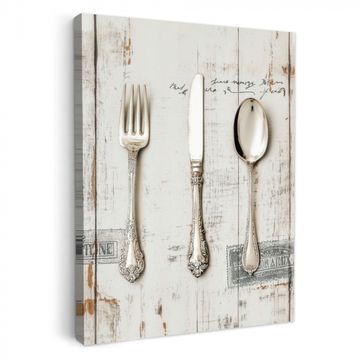 Tableau sur toile - Argent - Couverts - Bois