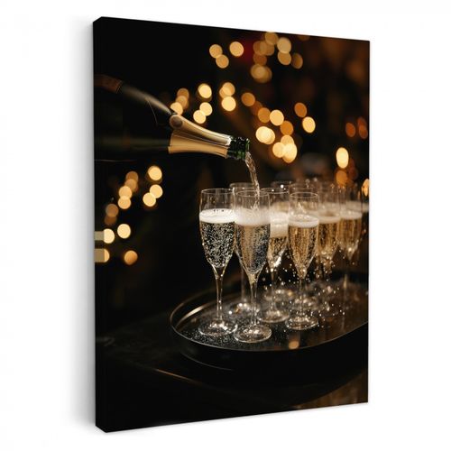 Tableau sur toile - Lumières - Champagne - Plateau - Verres