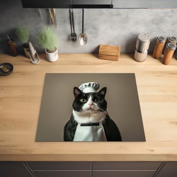 Protection plaque induction - Chat - Vêtements de chef - Noir - Blanc