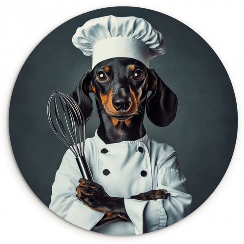 Tableau rond - Chien - Garde - Cuisinier
