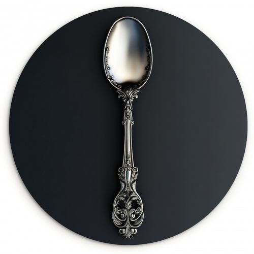 Tableau rond - Cuillère - Argent - Métal