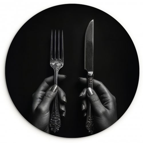 Tableau rond - Couverts - Noir - Blanc