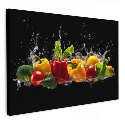 Tableau sur toile - Piment doux - Eau - Légumes - Noir