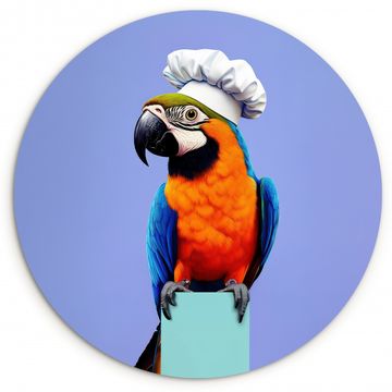 Tableau rond - Perroquet - Chapeau de cuisinier - Oiseau - Amusement
