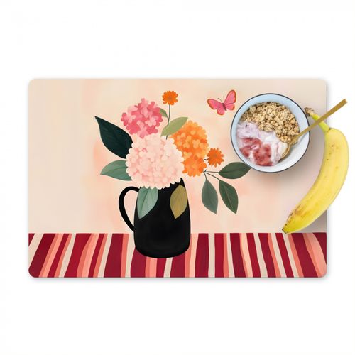 Sets de table - Vase - Fleurs - Papillon - Rouge