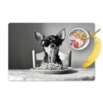 Sets de table - Chihuahua - Chien - Lunettes de soleil - Humour - Noir - Blanc - Spaghetti