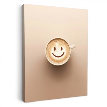 Tableau sur toile - Café - Mousse de lait - Sourire - Beige
