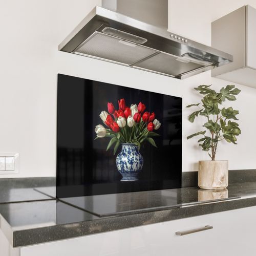 Fond de hotte - Rouge - Fleurs - Tulipes - Vase