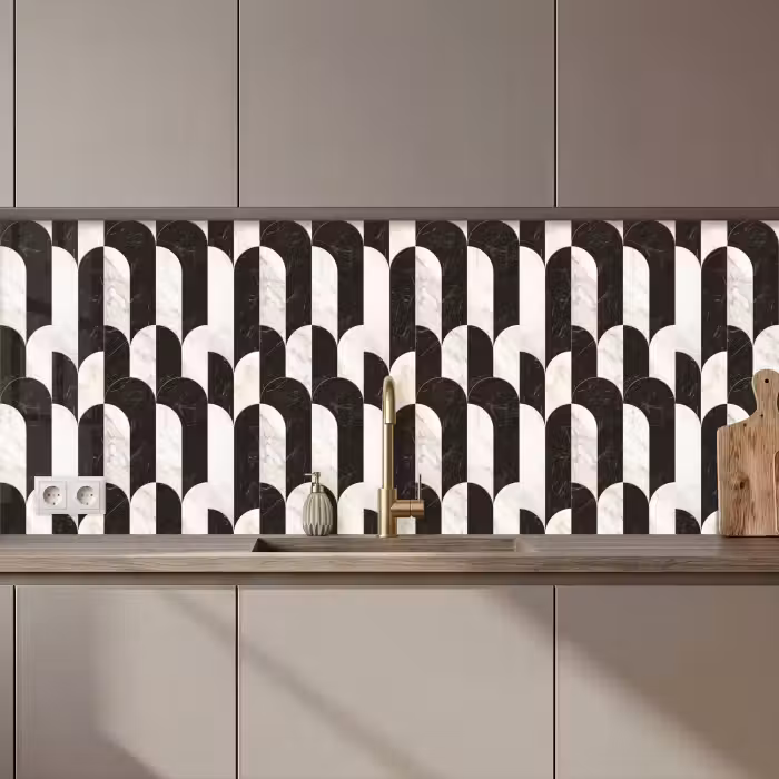 Crédence cuisine - Arches - Tuiles - Marbre - Noir - Blanc