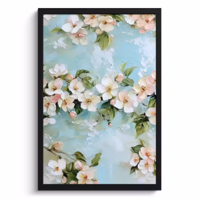 Cadre Photo - Fleur - Feuilles - Bleu clair