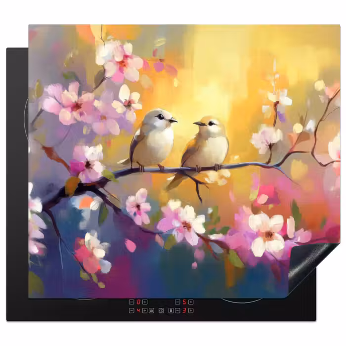 Protection plaque induction - Oiseaux - Fleurs - Rose