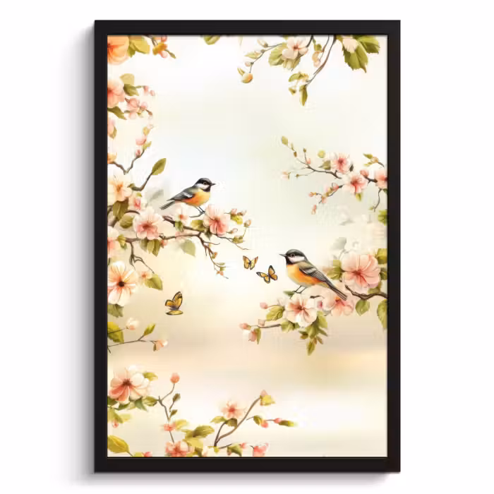 Cadre Photo - Branches - Fleurs - Oiseaux - Rose