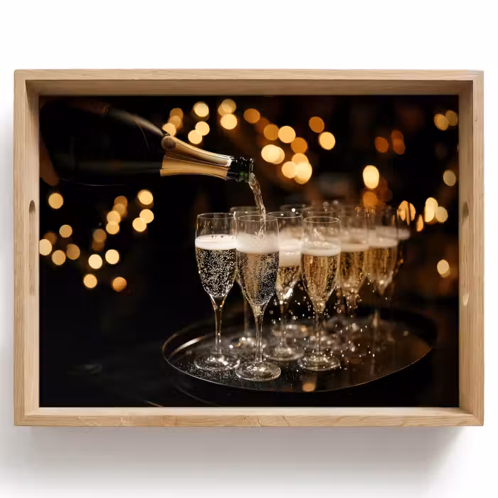 Plateau - Lichter - Champagner - Gläser