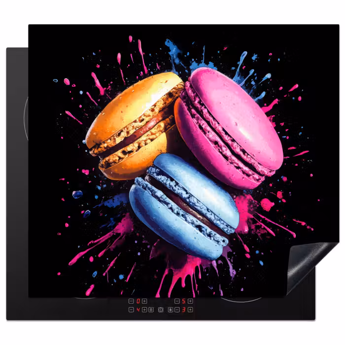 Protection plaque induction - Macarons - Dessert - Graffiti - Coloré - Rose - Bleu - Jaune