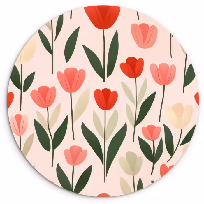 Tableau rond - Tulipes - Moderne - Rose