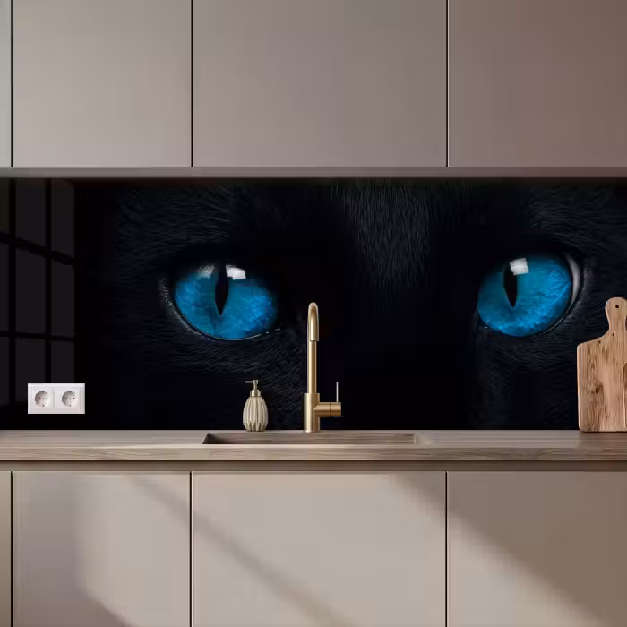 Crédence cuisine - Chat - Bleu - Animal - Noir