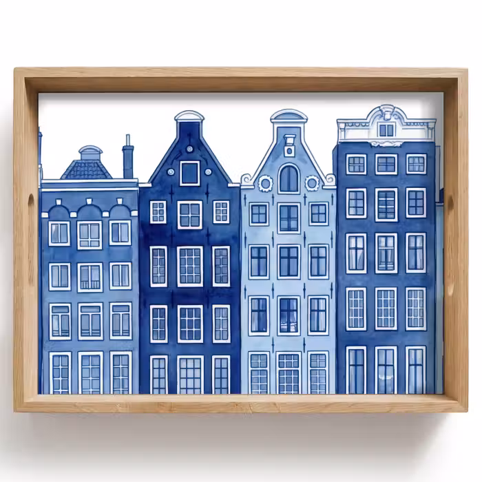 Plateau - Aquarelle - Maisons sur le canal - Delftware