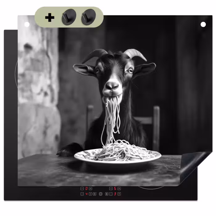 Beschemer à induction avec crochets - Chèvre - Assiette - Spaghetti - Noir et blanc