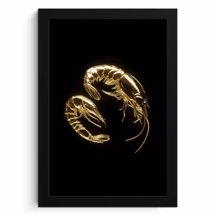 Cadre Photo - Crevettes - Noir - Or - Animaux — 1