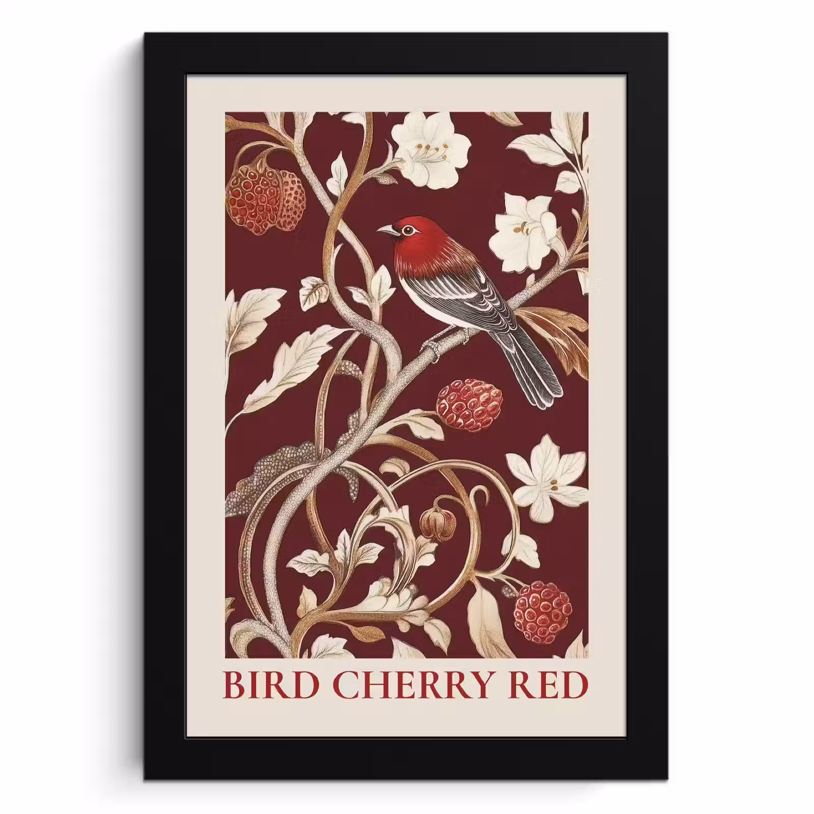 Cadre photo - Oiseau - Bordeaux - Fleurs - Baies — 1