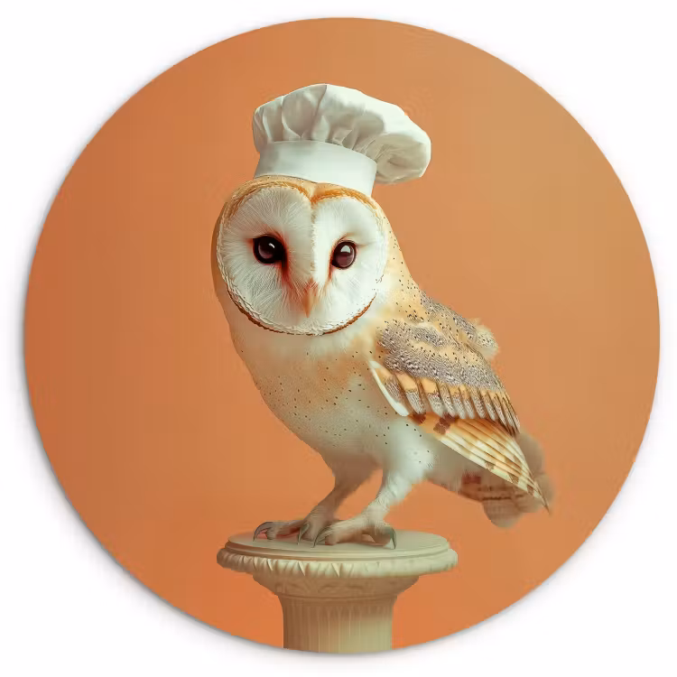 Tableau rond - Chouette effraie - Toque - Orange - Oiseau — 1