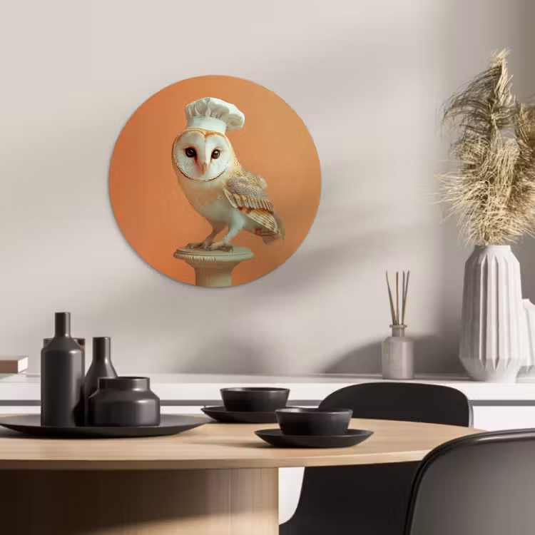 Tableau rond - Chouette effraie - Toque - Orange - Oiseau — 2