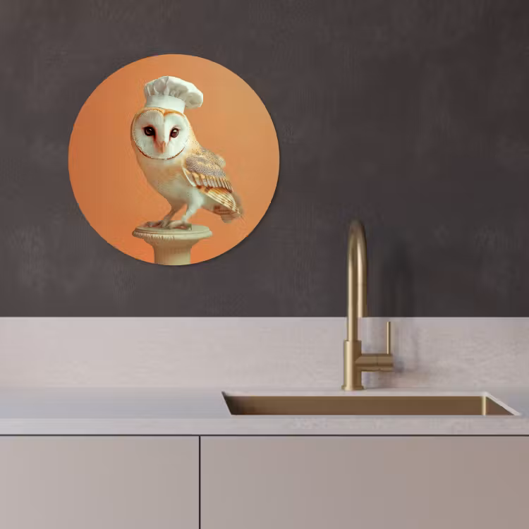 Tableau rond - Chouette effraie - Toque - Orange - Oiseau — 3