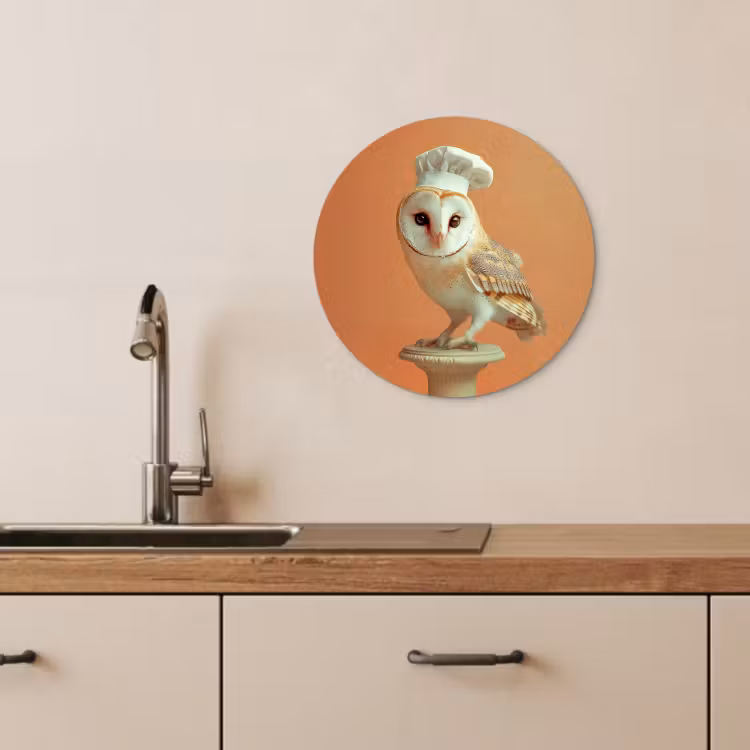 Tableau rond - Chouette effraie - Toque - Orange - Oiseau — 4