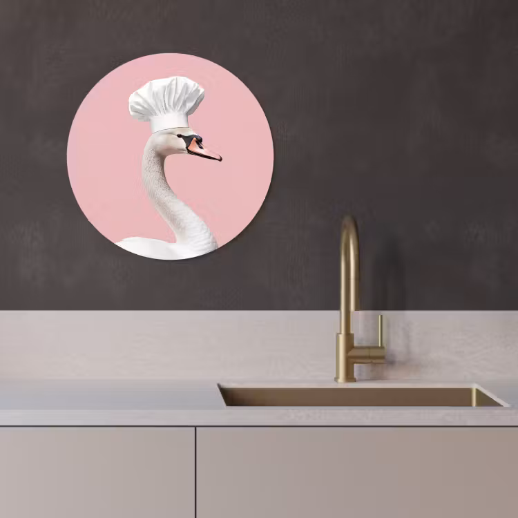 Tableau rond - Cygne - Chapeau de cuisinier - Belle - Classique — 1