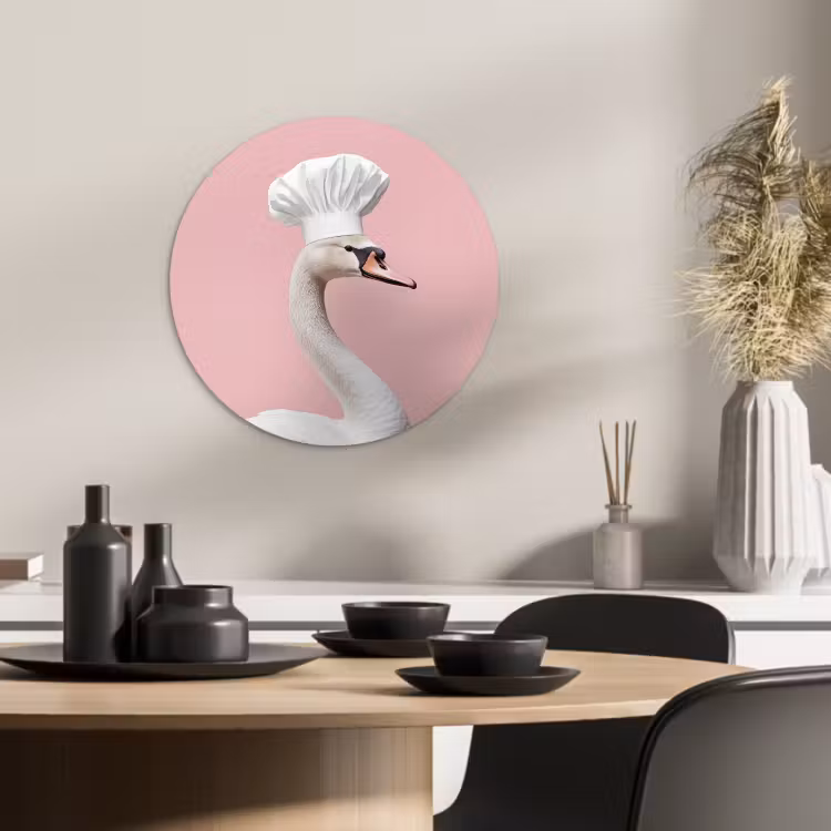 Tableau rond - Cygne - Chapeau de cuisinier - Belle - Classique — 2