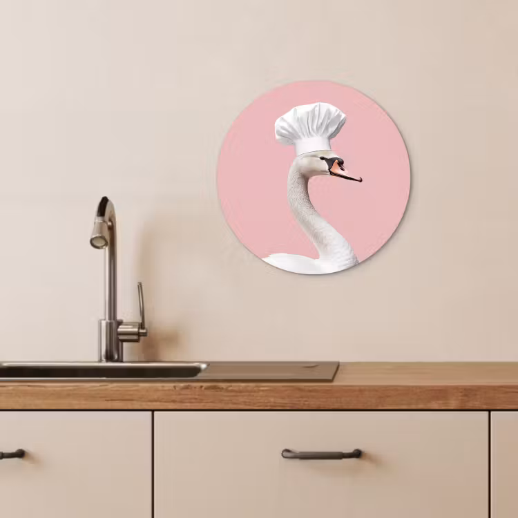 Tableau rond - Cygne - Chapeau de cuisinier - Belle - Classique — 3