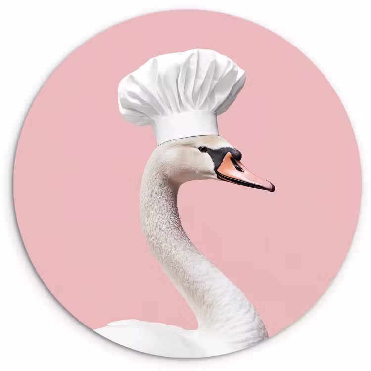 Tableau rond - Cygne - Chapeau de cuisinier - Belle - Classique — 4