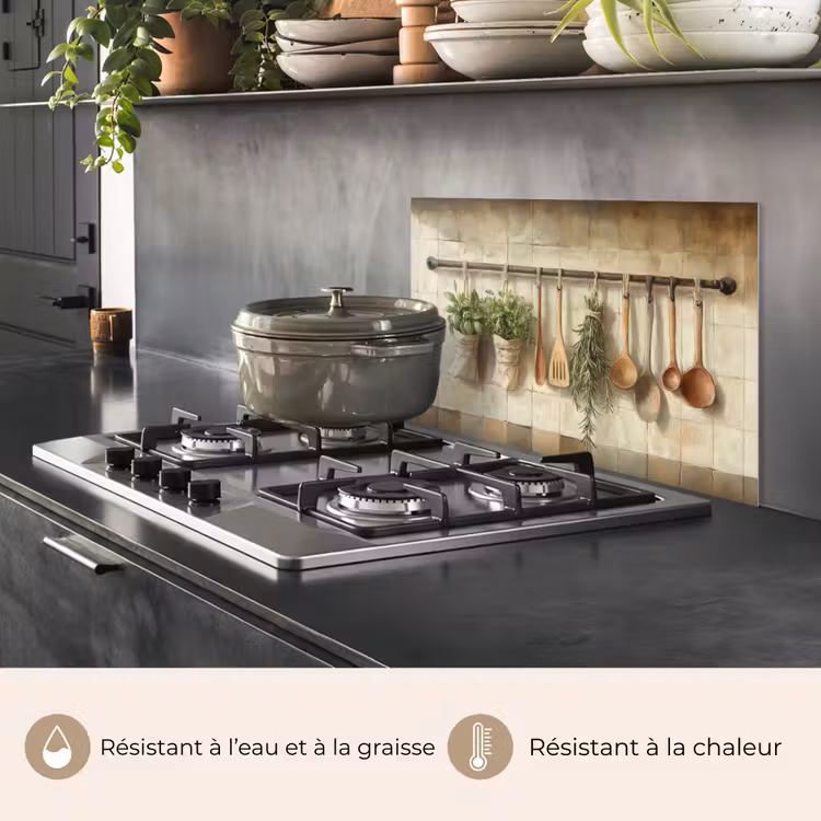 Fond de hotte - Bois - Ustensiles de cuisine - Nature morte - Carrelage — 2