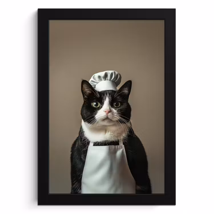 Cadre Photo - Chat - Vêtements de chef - Noir - Blanc — 1