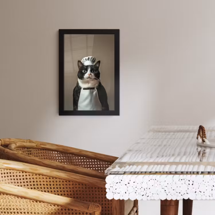 Cadre Photo - Chat - Vêtements de chef - Noir - Blanc — 3