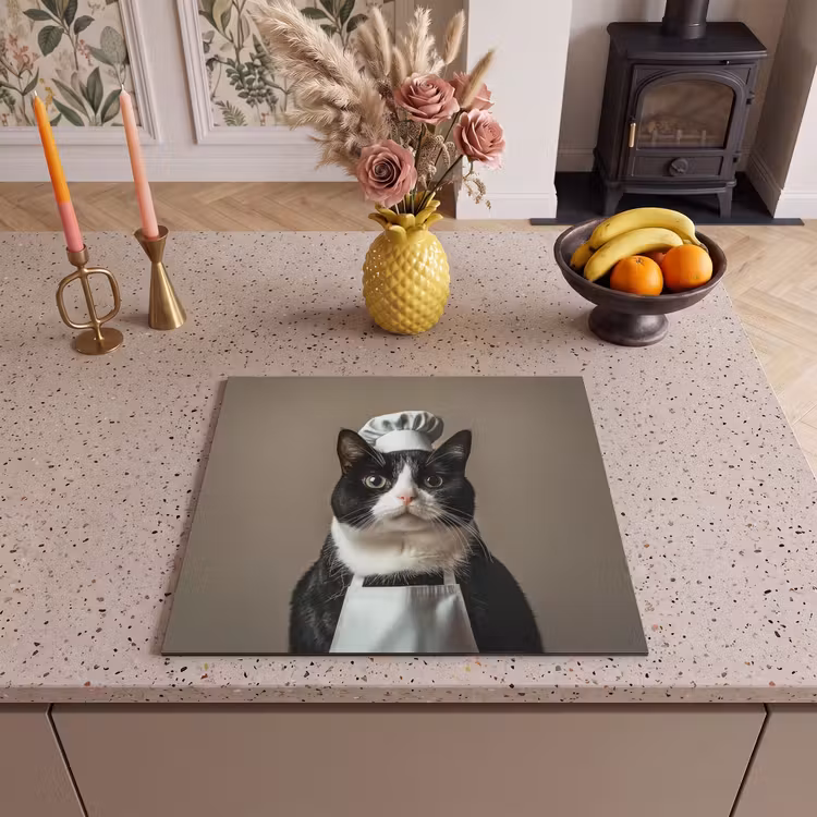 Protection plaque induction - Chat - Vêtements de chef - Noir - Blanc — 3
