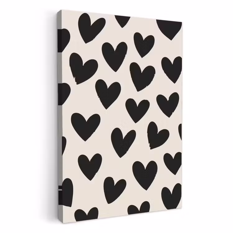 Tableau sur toile - Coeurs - Noir - Beige — 1