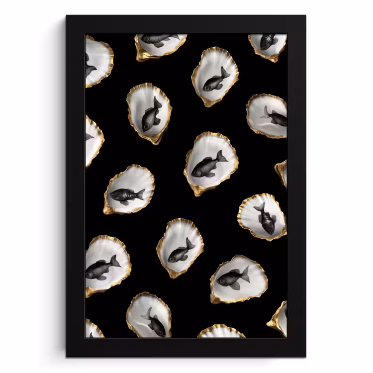 Cadre Photo - Huîtres - Noir - Poisson - Or — 1