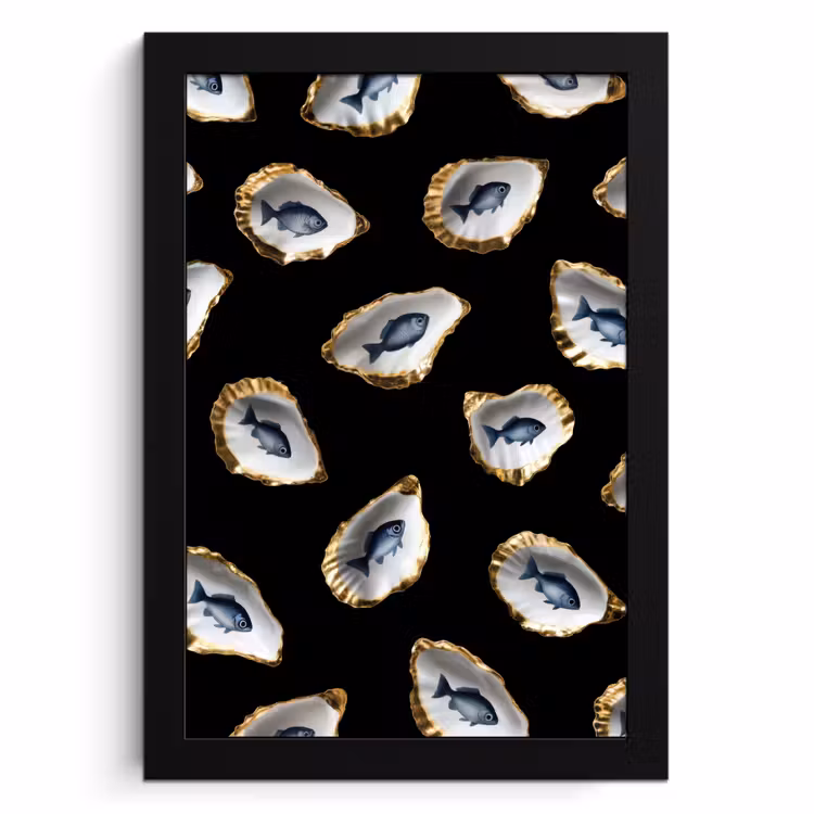 Cadre Photo - Huîtres - Poissons - Bleu - Or — 1