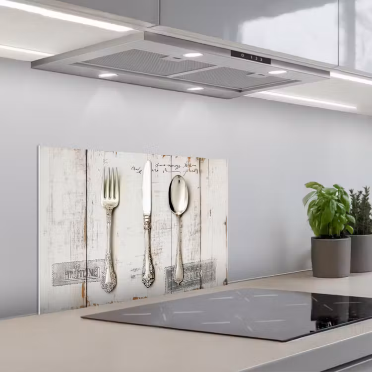 Fond de hotte - Argent - Couverts - Bois — 1