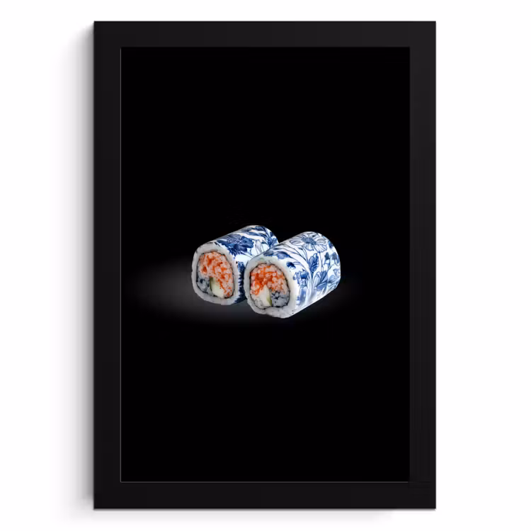 Cadre Photo - Sushi - Bleu de Delft - Riz - Poisson - Elégant — 1