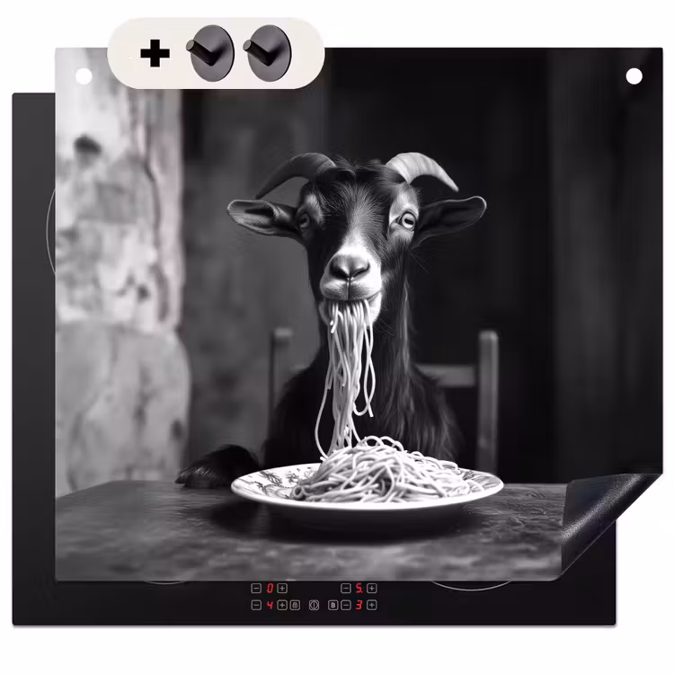 Beschemer à induction avec crochets - Chèvre - Assiette - Spaghetti - Noir et blanc — 3