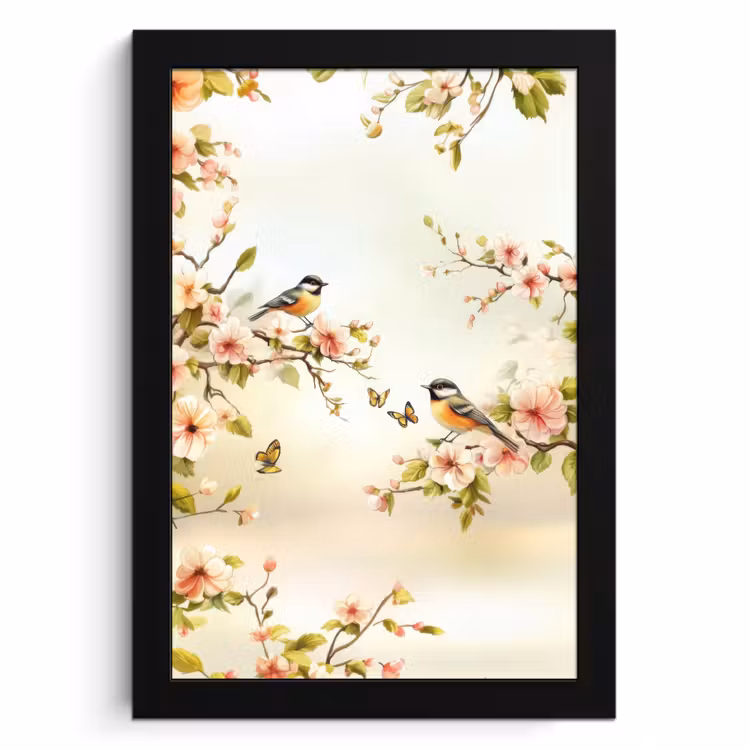Cadre Photo - Branches - Fleurs - Oiseaux - Rose — 1