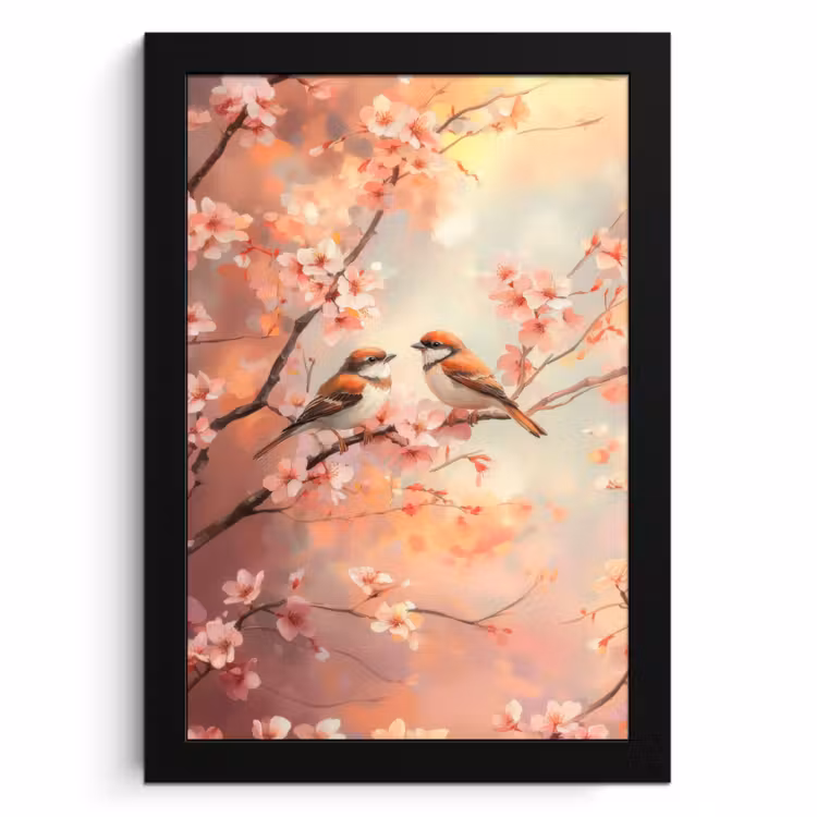 Cadre Photo - Oiseaux - Romantique - Branche fleurie — 1